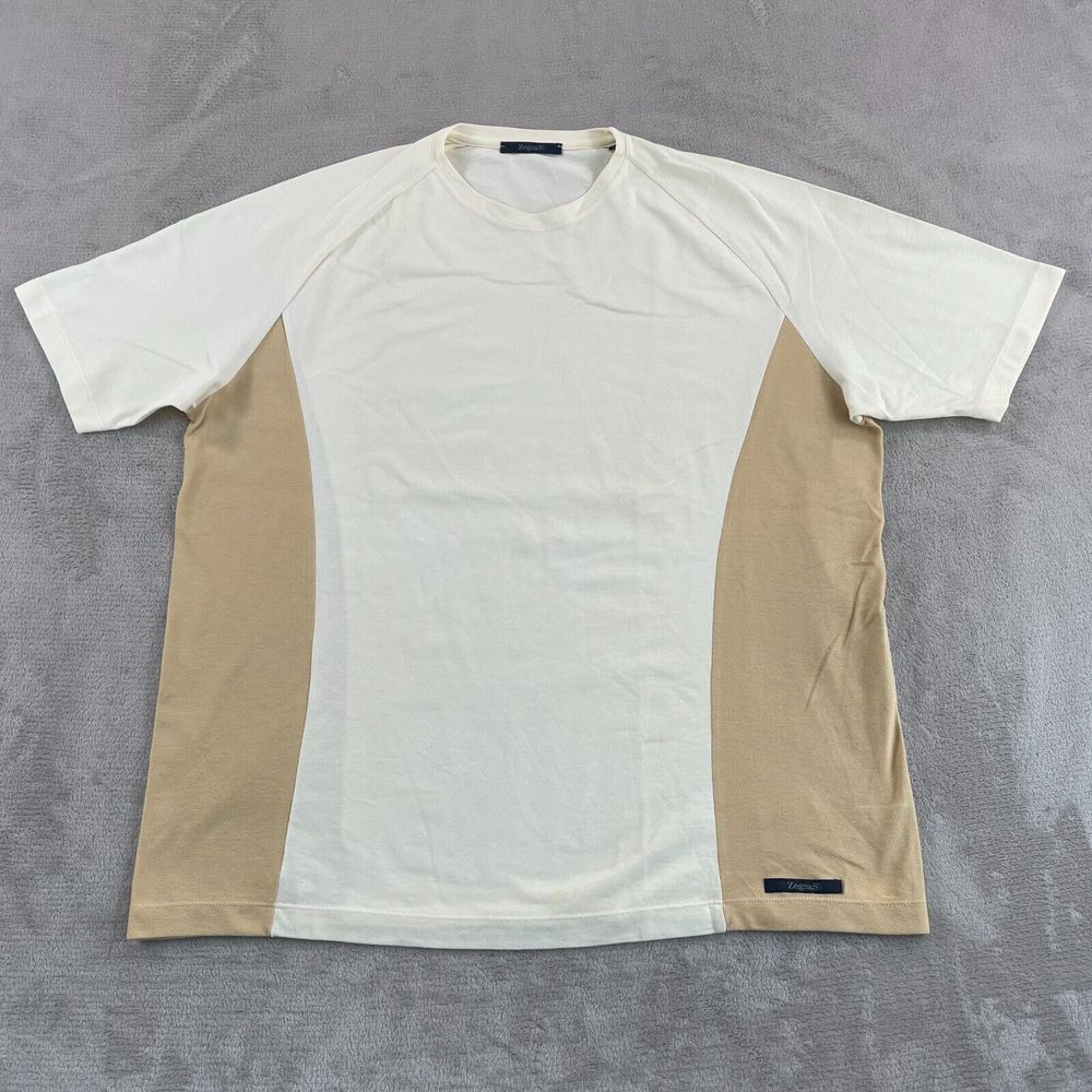 Ermenegildo Z Zegna T‎ Shirt Men XL Cream Beige ColorBlock Sport Italy NWOT $475